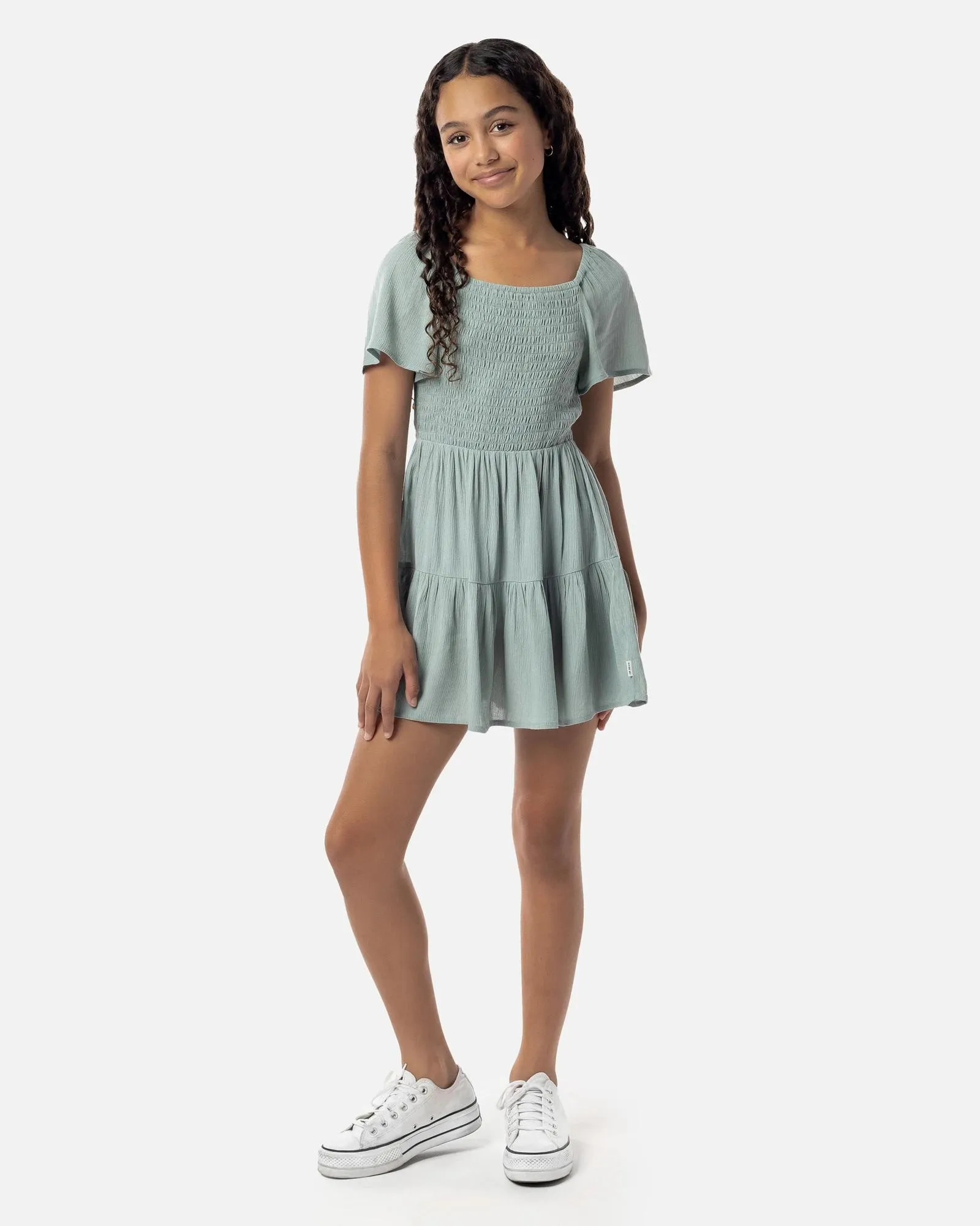 popular  Piping Hot Shirred Flutter Sleeve Dress