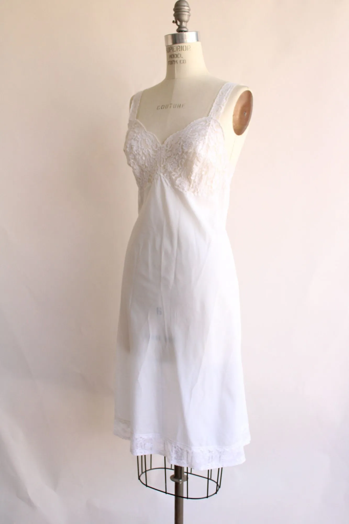Vintage 1960s 1970s Chevette White Nylon Full Slip Lingerie
